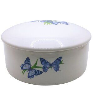 Vintage FTD Butterfly Ceramic Trinket Storage Jewelry Container with Lid 3" Tall